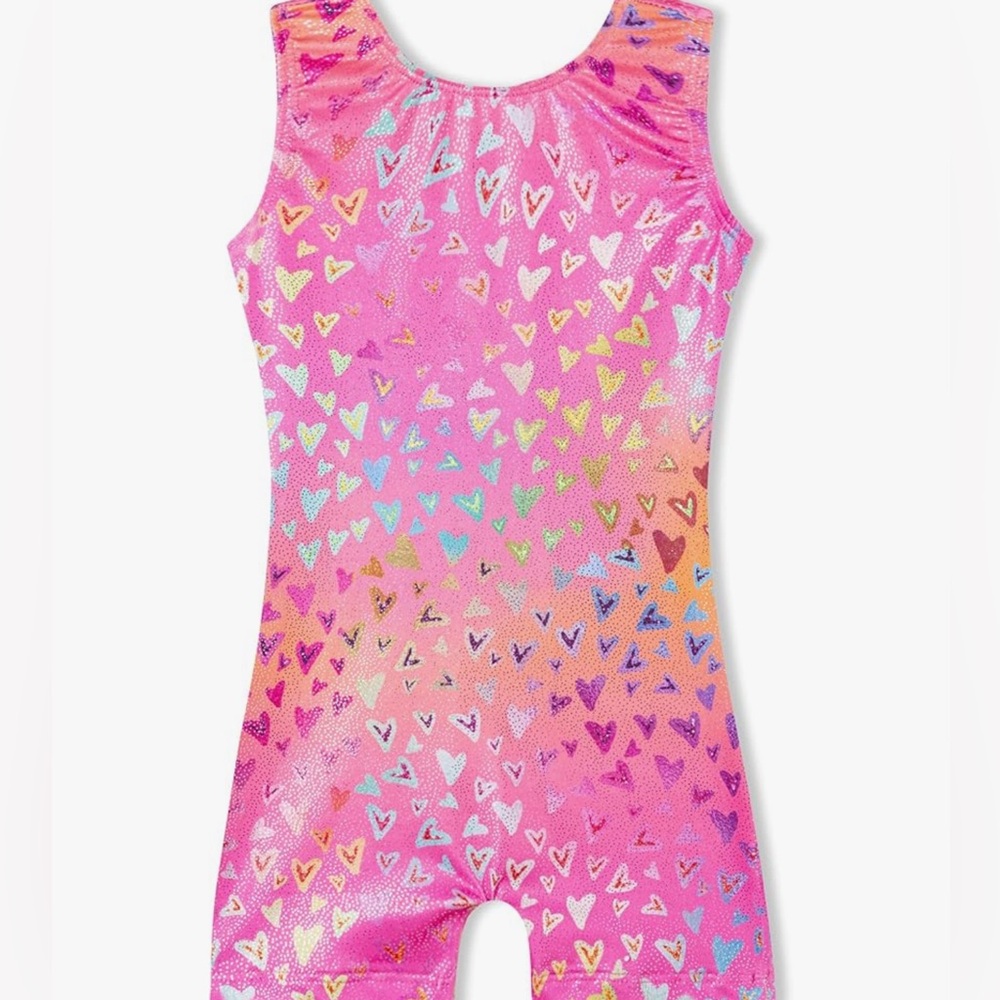 Pink Heart Patterned gymnastics Romper size 6-7 years. Used a couple of times.